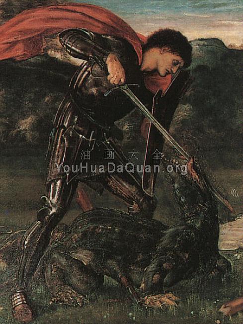 圣乔治杀死蛟龙,细节 - 爱德华·科莱·伯恩·琼斯